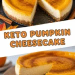 Keto pumpkin cheesecake with creamy filling and gluten-free crust autumn dessert