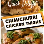 Crispy Chimichurri Chicken Thighs plated with fresh herbed sauce