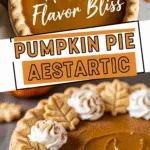 Pumpkin pie aesthetic with glossy filling, flaky crust, cinnamon, whipped cream