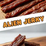 Rustic alien jerky showcasing chewy, richly textured snack.