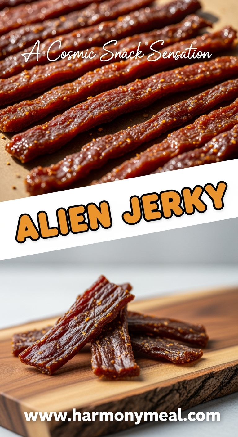 Rustic alien jerky showcasing chewy, richly textured snack.