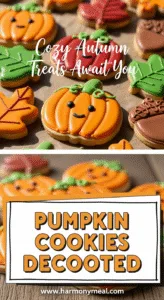 Pumpkin cookies decorated with royal icing for cozy autumn treats recipe