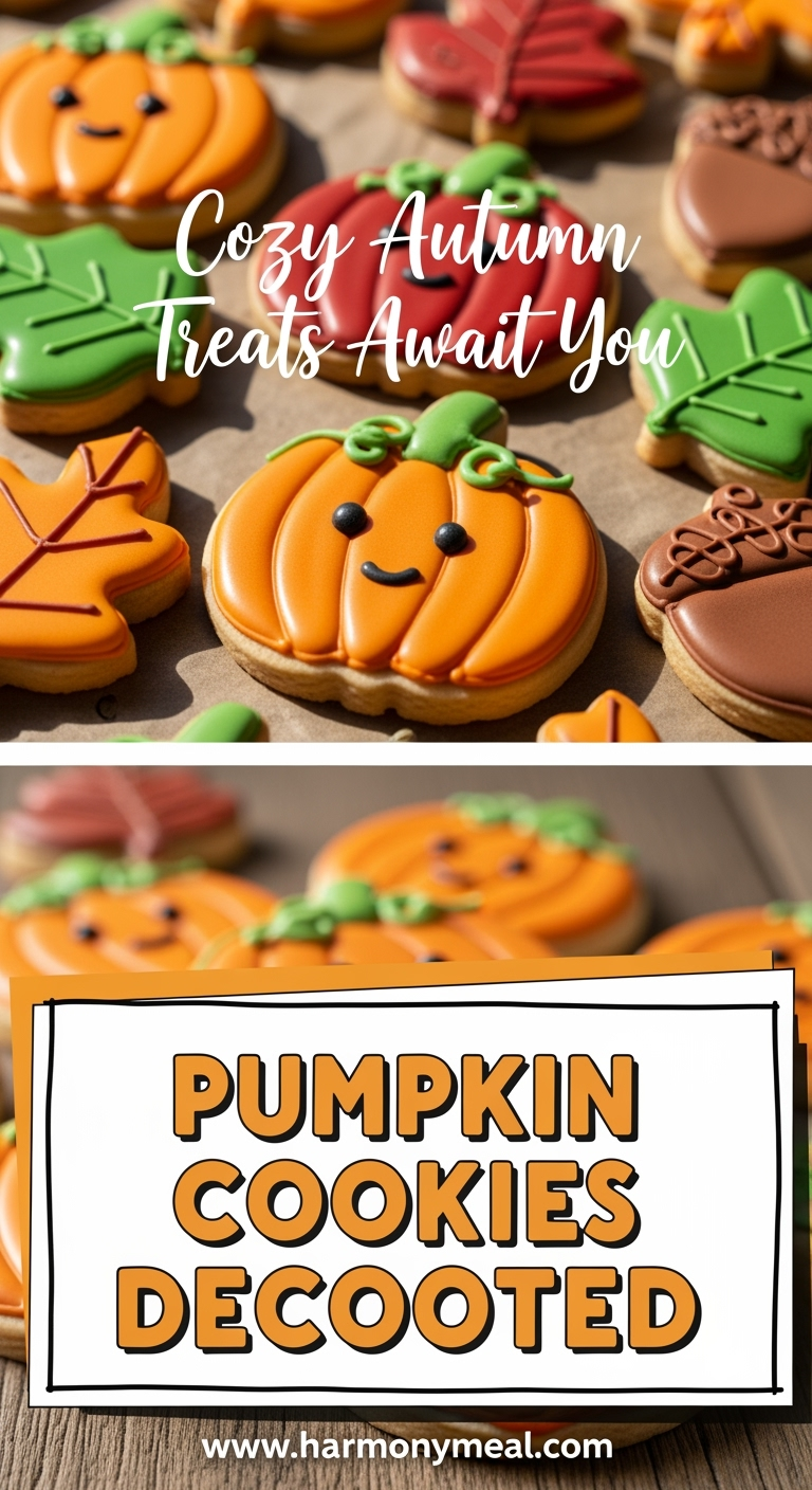 Pumpkin cookies decorated with royal icing for cozy autumn treats recipe