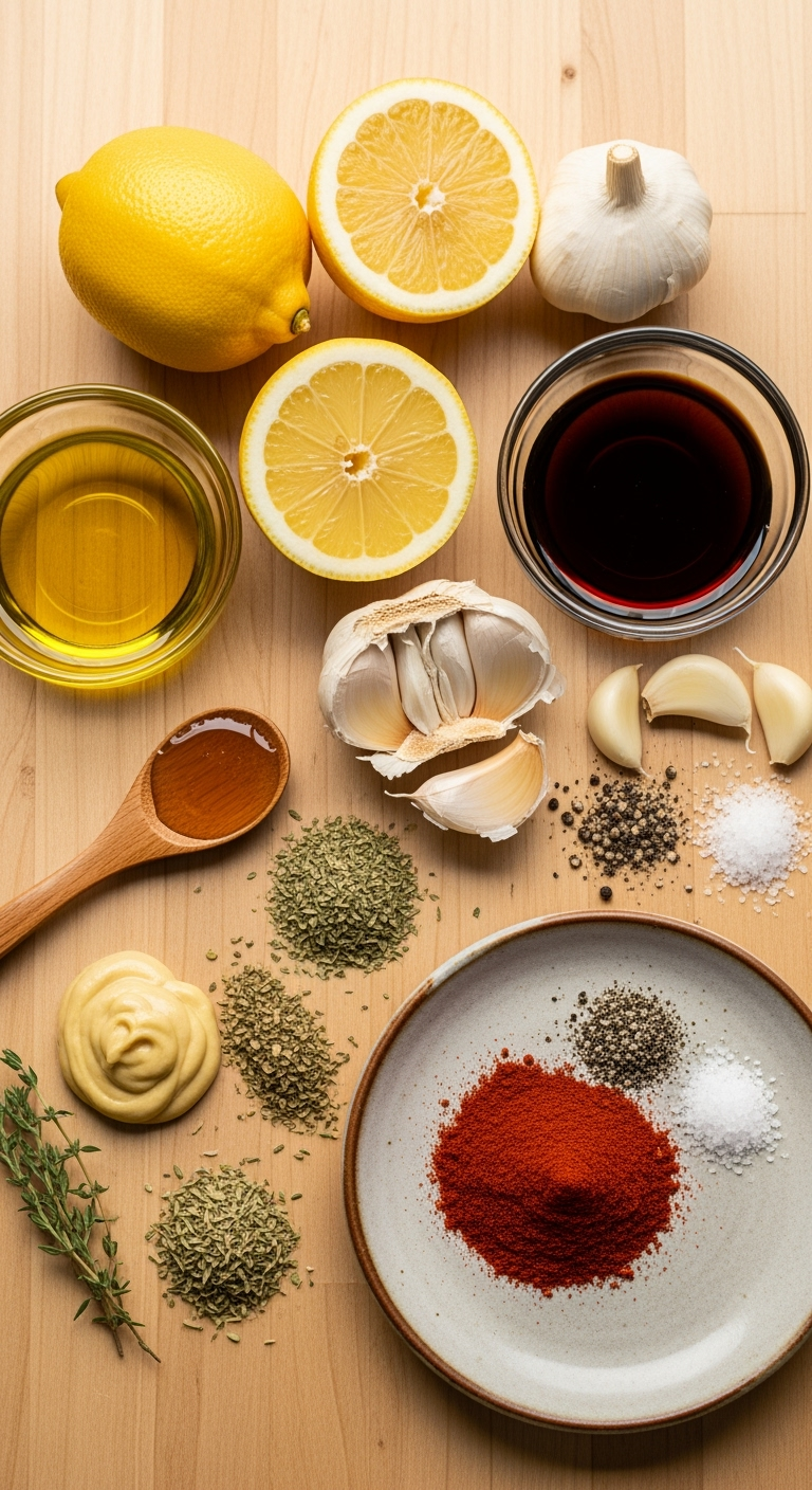 Grilled chicken marinade ingredients fresh lemon garlic honey mustard herbs spices
