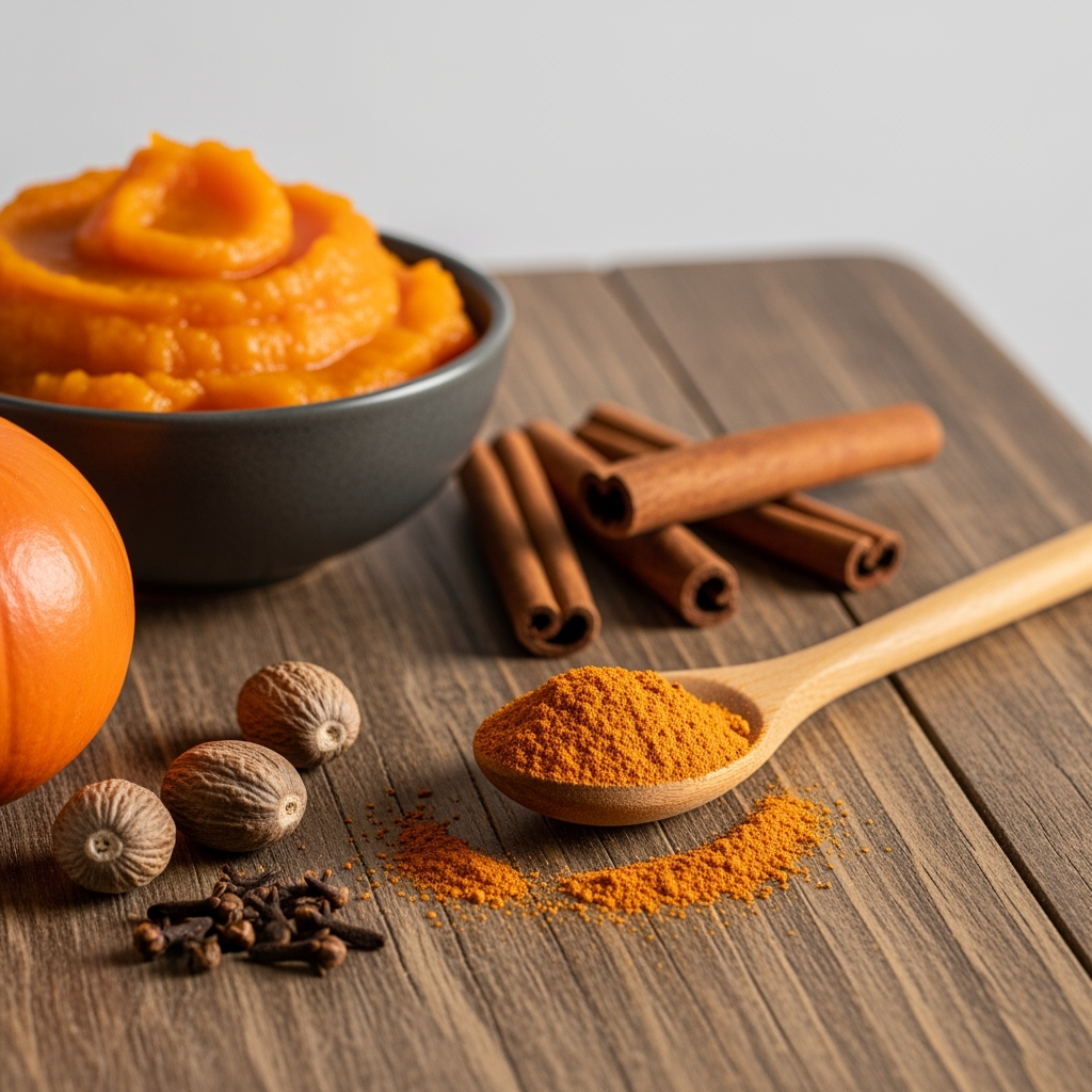pumpkin-puree-bowl-cinnamon-spice-autumn Fresh pumpkin puree and spices for pumpkin spice granola recipe close-up