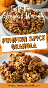 Cozy homemade pumpkin spice granola with pecans and warm autumn spices