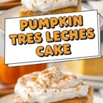 Pumpkin tres leches cake with moist crumb and creamy cinnamon topping