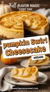 Pumpkin swirl cheesecake with vibrant amber swirls and creamy texture