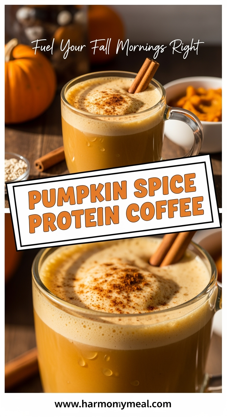 Pumpkin spice protein coffee with creamy texture and cozy autumn styling