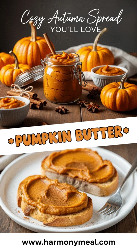 Pumpkin butter spread in rustic jar with warm autumn colors harmonymeal.com
