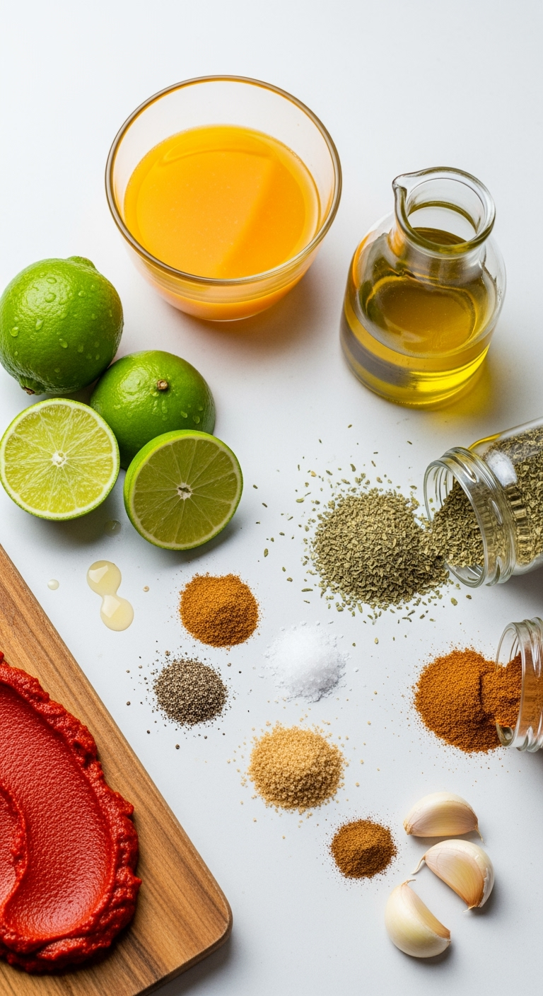 Chicken marinade pollo asado fresh ingredients close-up bright vibrant colors