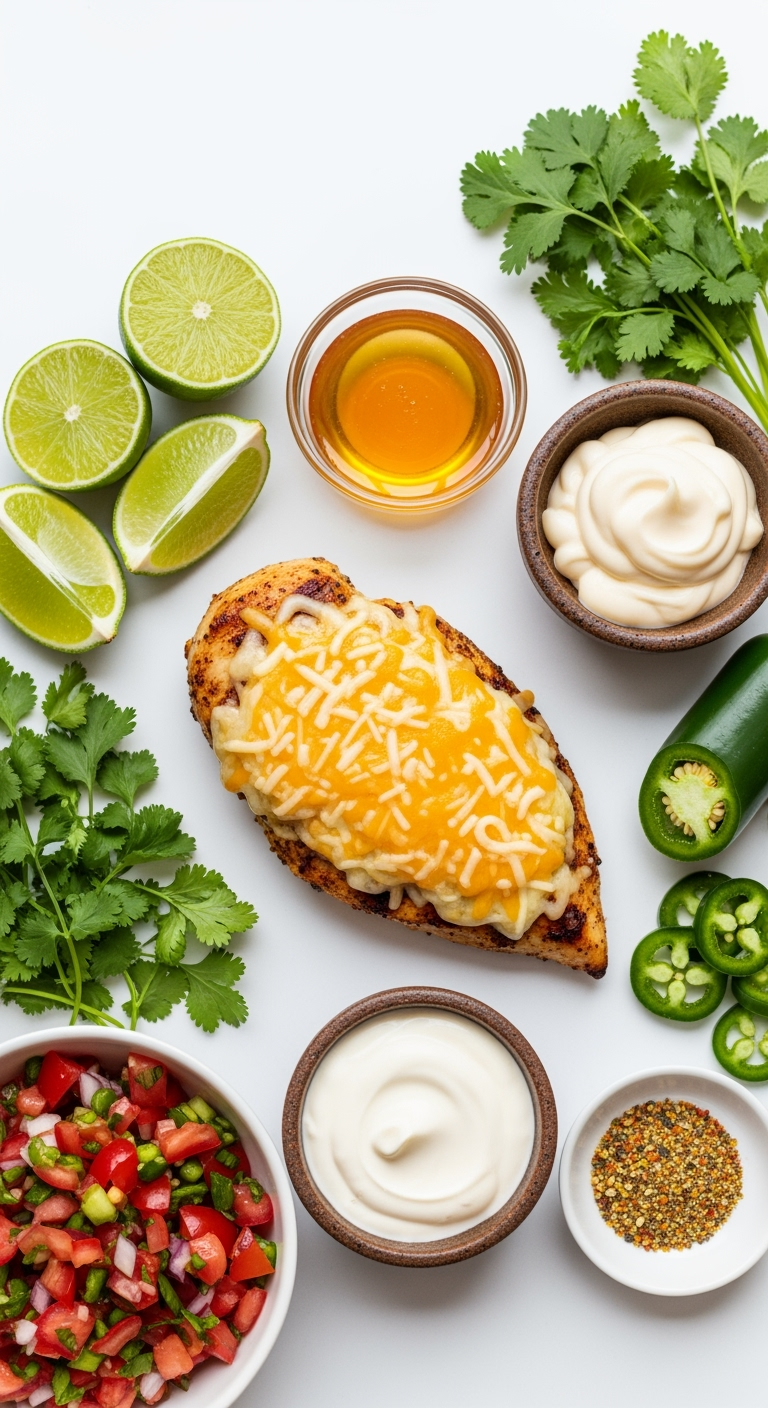 Fresh lime wedges and grilled chicken with vibrant taco recipe ingredients