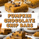 Pumpkin chocolate chip bars cozy autumn dessert on rustic wooden plate