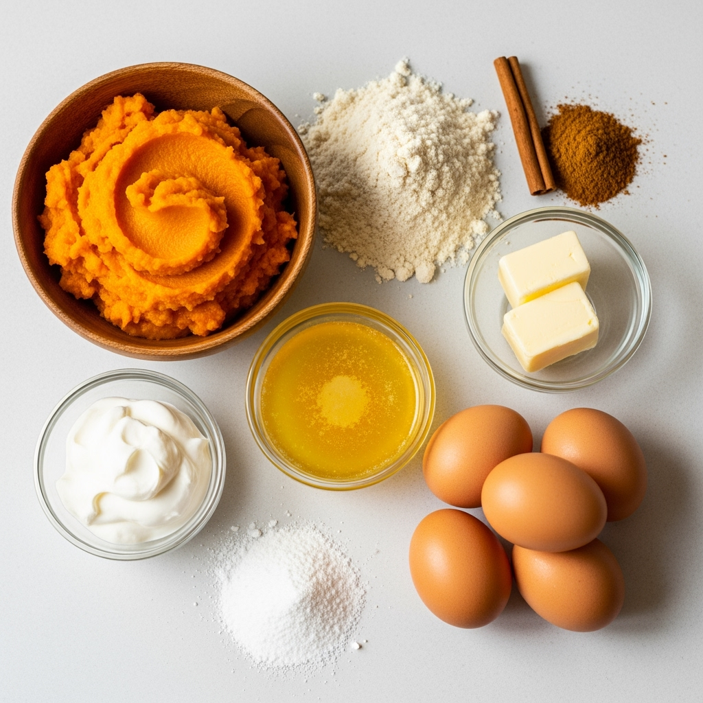 rustic-wooden-bowl-pumpkin-puree.jpg Pumpkin puree recipe ingredients including almond flour and warm spices arrangement