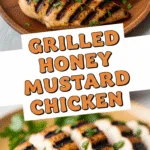 Grilled honey mustard chicken with juicy charred texture and fresh parsley garnish