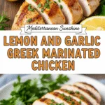 Lemon and garlic Greek marinated chicken with fresh herbs and lemon slices