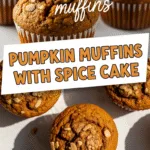 Pumpkin muffins with spice cake, warm lighting, vibrant fall colors.