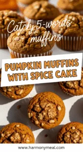 Pumpkin muffins with spice cake, warm lighting, vibrant fall colors.