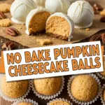 No bake pumpkin cheesecake balls coated glossy white chocolate, creamy texture