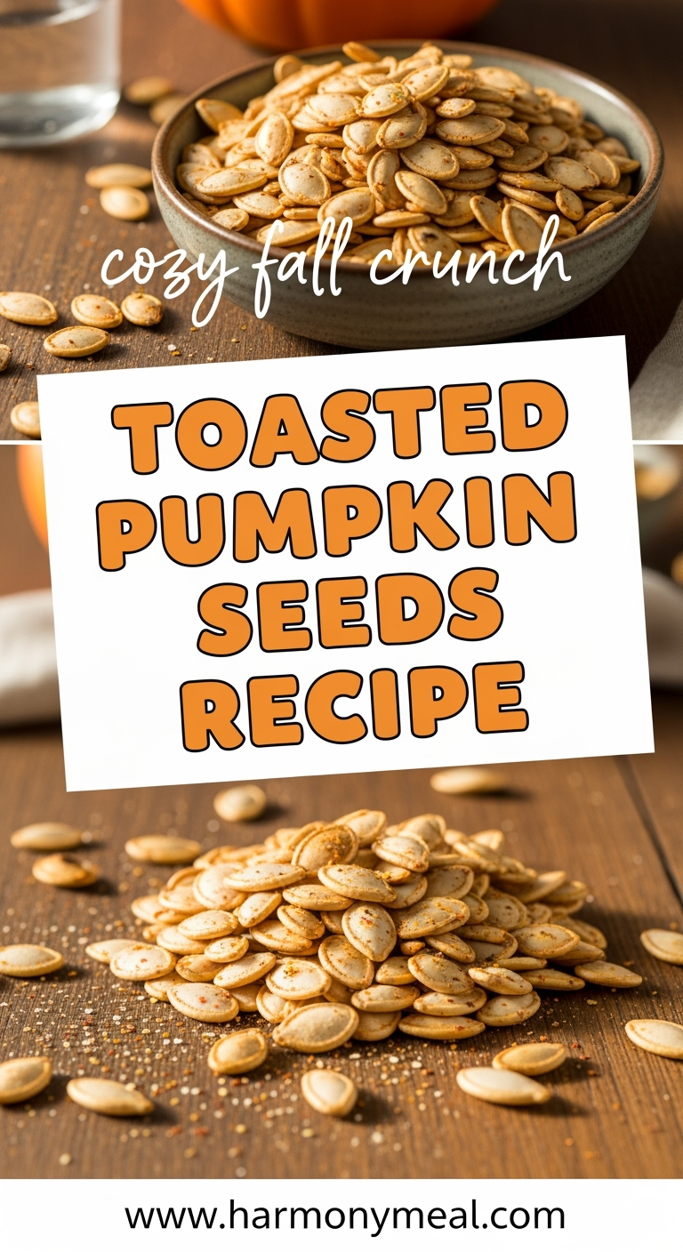 Toasted pumpkin seeds recipe with crunchy, seasoned fall snack close-up
