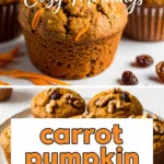 Carrot pumpkin muffins fresh baked moist crumb walnuts raisins autumn breakfast