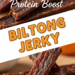 Close-up and styled biltong jerky showcasing rich texture and vibrant colors