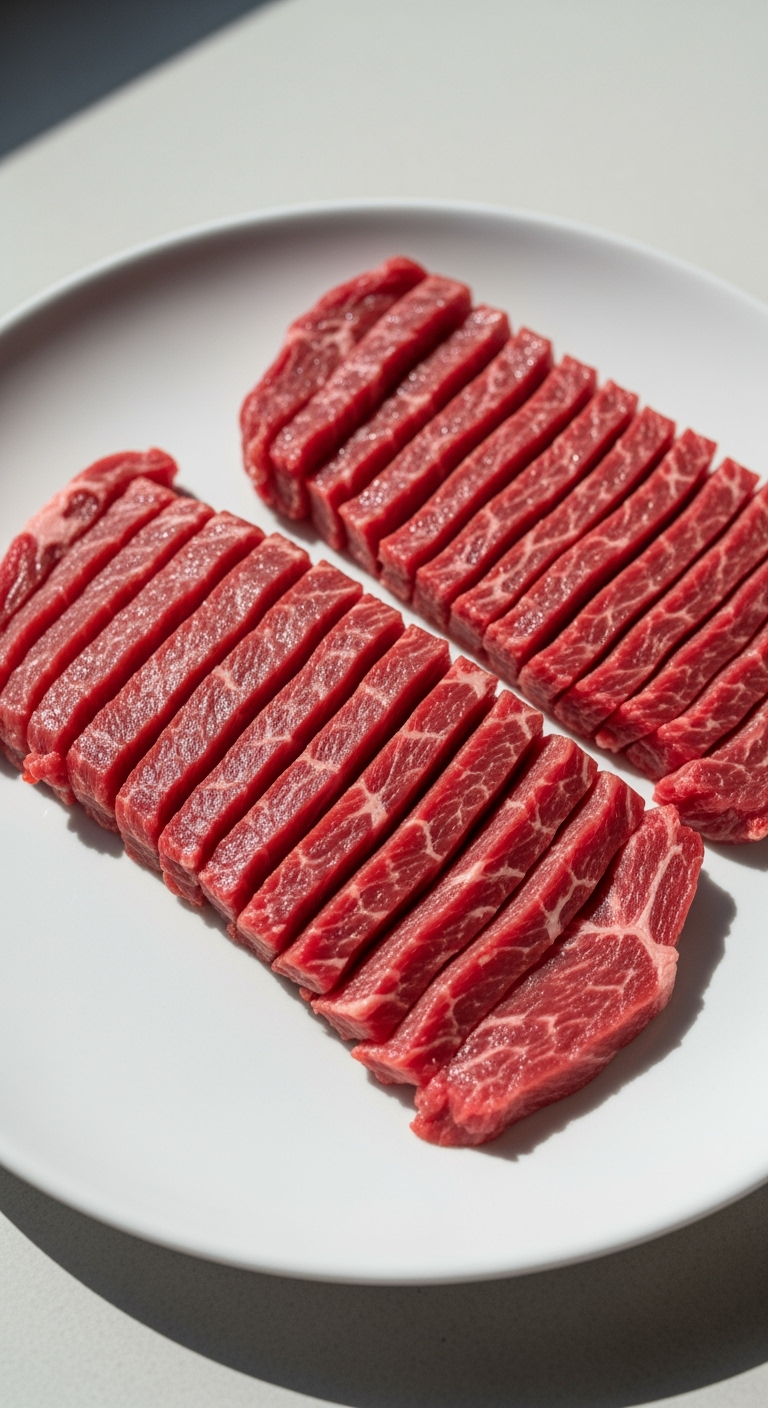 fresh-lean-beef-strips-iphone16pro Fresh lean beef strips raw, thinly sliced, perfect for dog-safe jerky