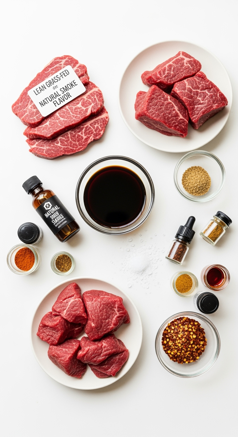 costco-beef-jerky-unique-ingredients Costco beef jerky recipe ingredients lean beef spices soy sauce close-up