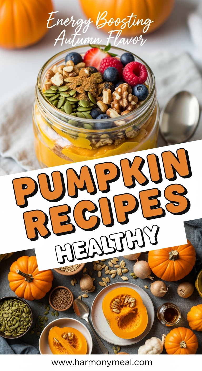 Healthy pumpkin recipes energy bowl with nuts, berries, and seeds.