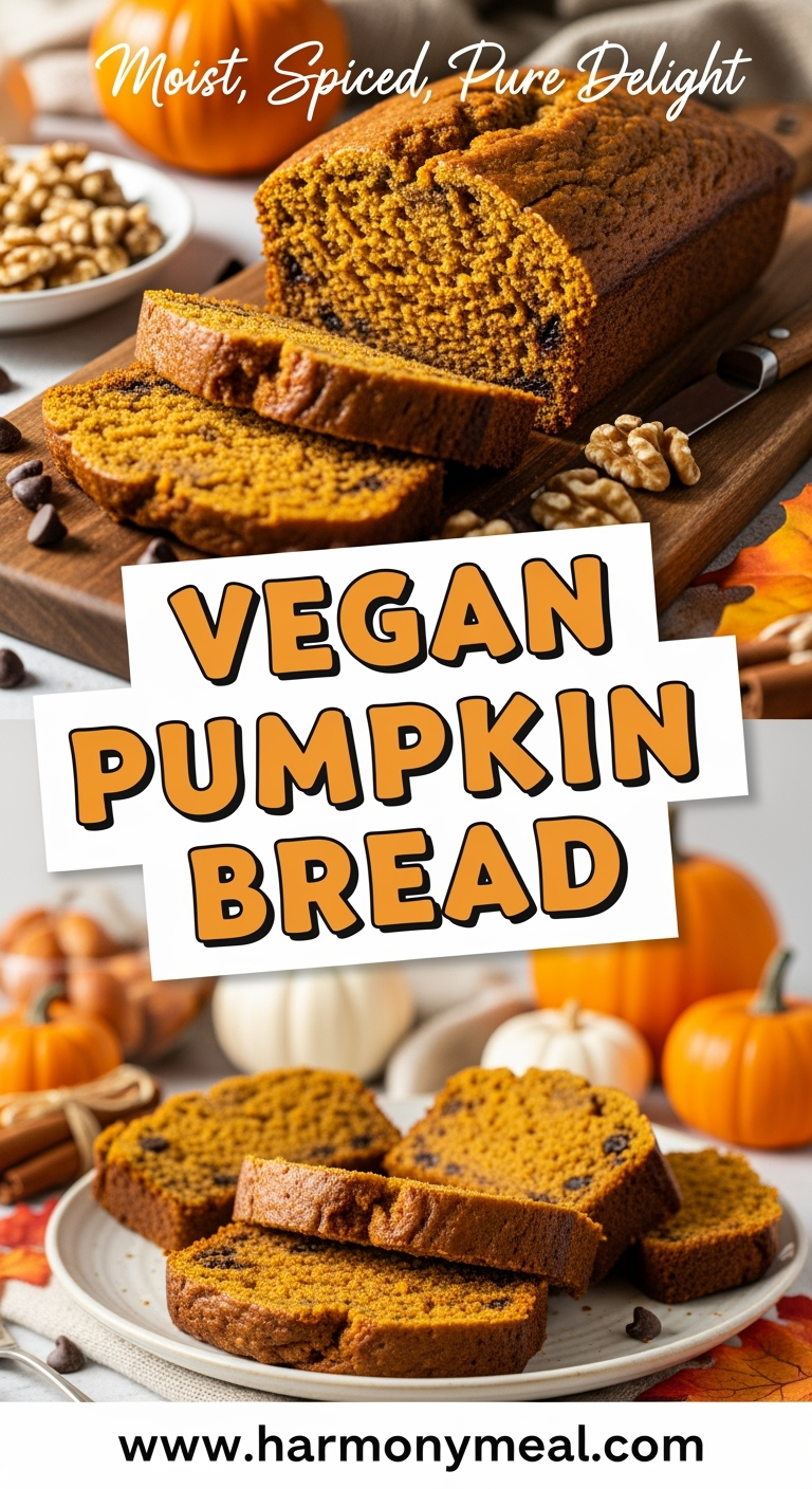 Moist vegan pumpkin bread loaf with walnuts and chocolate chips close-up