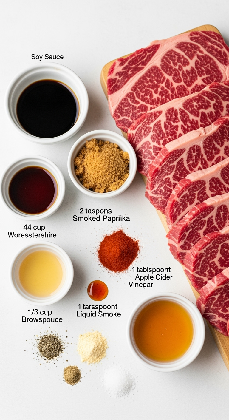 lean-beef-top-round-sliced-closeup Close-up fresh lean beef top round with spices and sauces ingredients