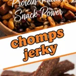 Colorful Chomps jerky trail mix with nuts, cranberries, and chocolate chips
