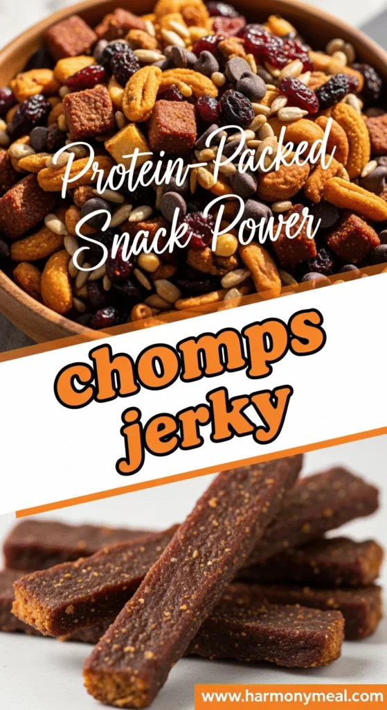 Colorful Chomps jerky trail mix with nuts, cranberries, and chocolate chips