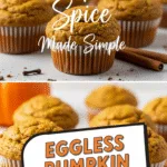 Eggless pumpkin muffins close-up with moist crumb and fall spices lighting