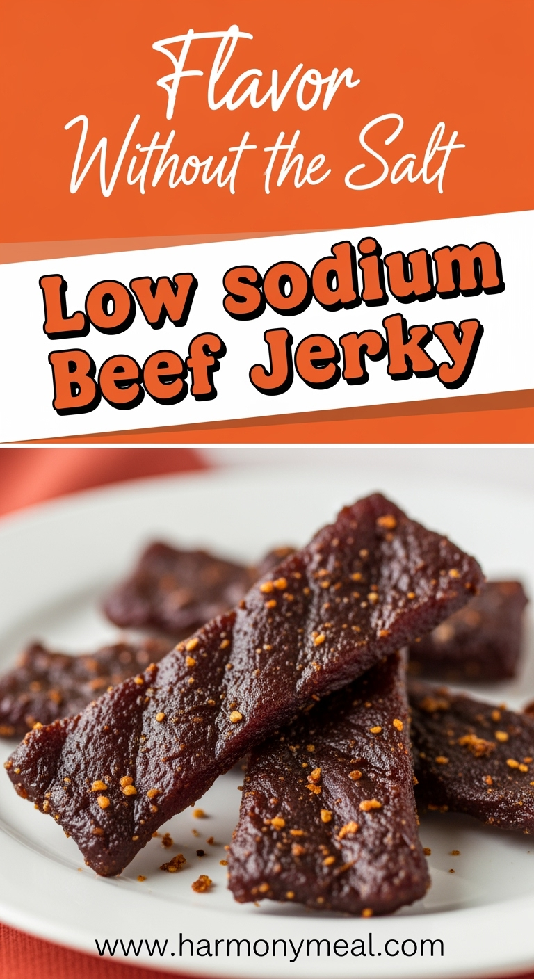 Low sodium beef jerky arranged beautifully with vibrant natural lighting