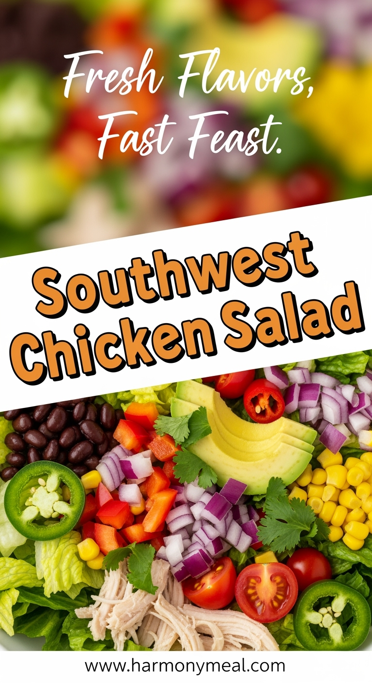 Southwest chicken salad with fresh ingredients in vibrant colorful close-up