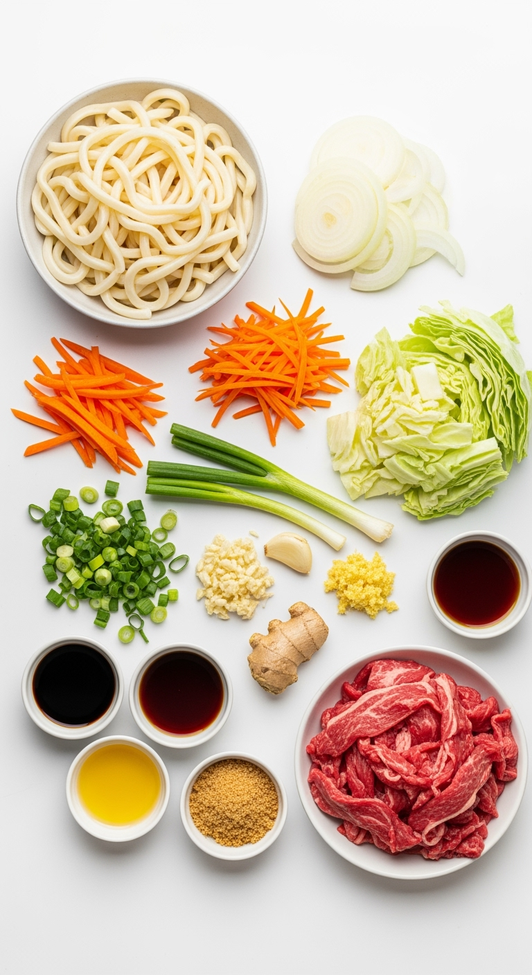 japanese-udon-noodles-fresh-ingredients-iphone Japanese stir-fried udon noodles with vibrant fresh ingredients on white background