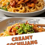 Creamy gochujang udon noodles with mushrooms, sesame, and fresh cilantro