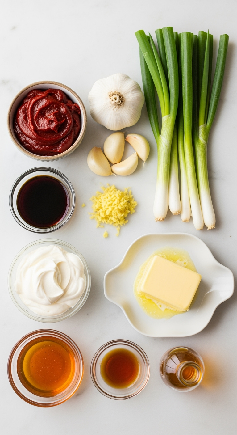 Fresh gochujang paste with garlic, ginger, green onions, and butter ingredients