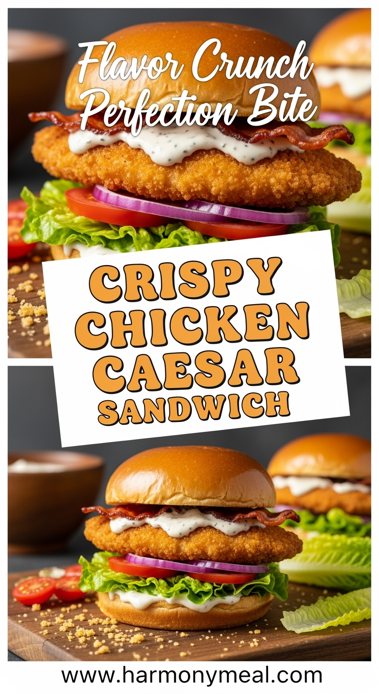 Crispy chicken Caesar sandwich with creamy dressing and fresh romaine.