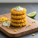 Crispy cheesy corn fritters with sour cream and chives