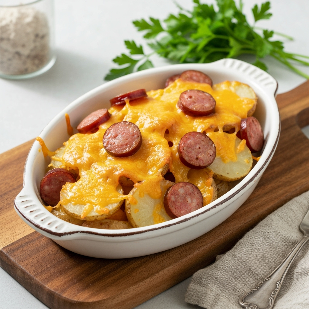 Cheesy ranch potatoes and smoked sausage recipe