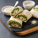 Easy chicken Caesar wraps recipe with grilled chicken and creamy dressing