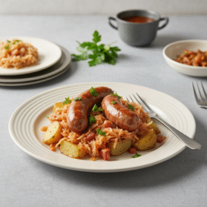 One pot Polish sausage sauerkraut and potatoes recipe dinner