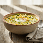 Creamy Chile Relleno Soup with poblano peppers and cheese.