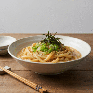 Creamy miso udon noodles with green onions and nori