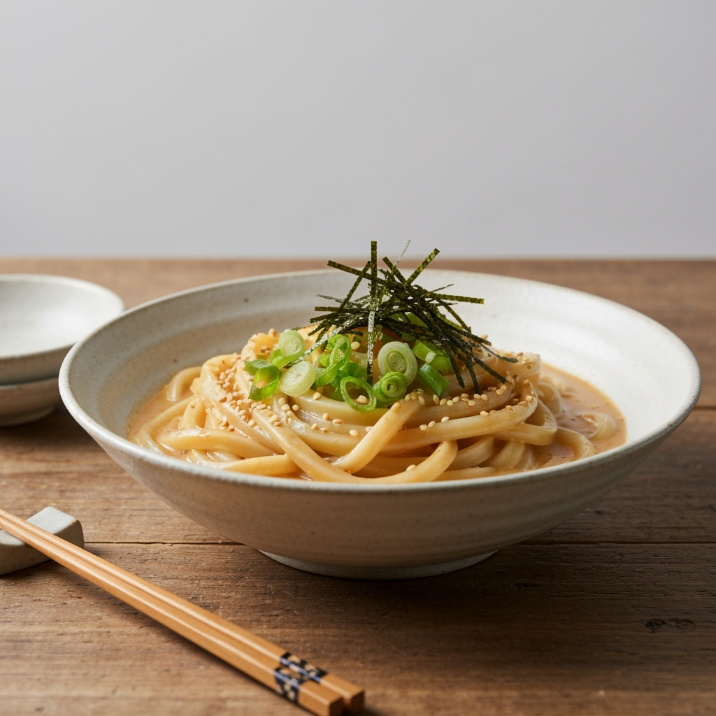 Creamy miso udon noodles with green onions and nori