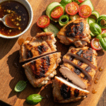 Juicy grilled chicken thighs with fresh summer salad recipe.