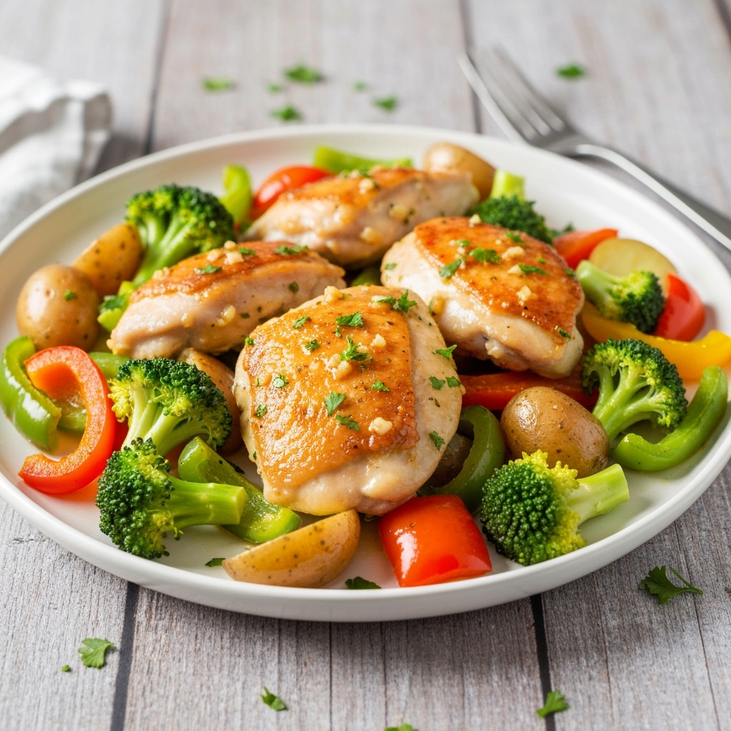 Sheet pan garlic butter chicken and veggies recipe