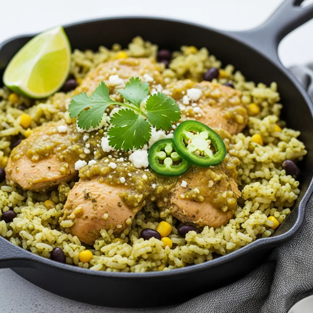 Ingredients for Salsa Verde Chicken & Rice Skillet
